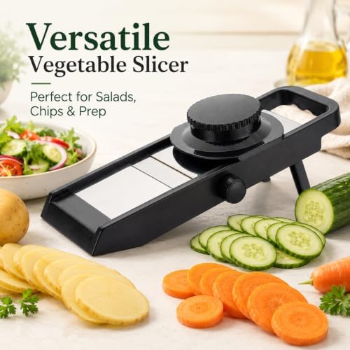 Adjustable Vegetable Slicer for Kitchen | Manual Mandoline Slicer with Stainless Steel Blade | Potato Onion Carrot Cucumber Slicer - Image 6
