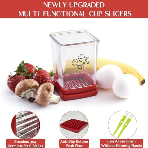 2 Pcs Strawberry Slicer | Fruit Slicer Cup, Strawberry Cutter with Push Plate, Speed Fruit Cutter for Banana Grape Egg, Must Have Kitchen Gadget (Red) - Image 4