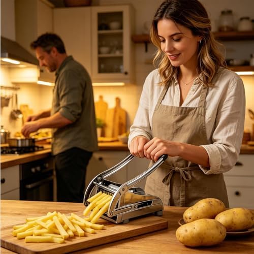 French Fry Cutter - Professional Stainless Steel Chopper, Potato Fry Slicer with Heavy Duty Lever, Kitchen Cooking Vegetable Maker, Cucumbers Fruit Onion Dicer for Crispy Homemade Snacks - Image 5