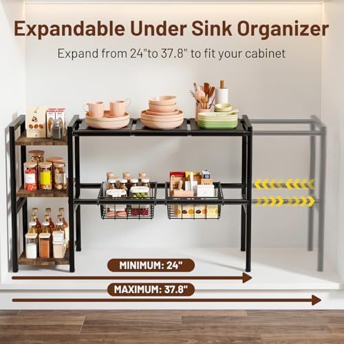 Expandable Under Sink Cabinet Organizer Rack and Storage Shelf