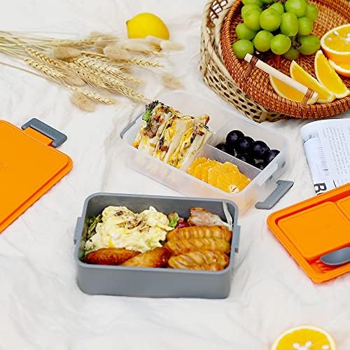 Stackable 2-Tier Adult Bento Box, 4 Compartments - Lava Orange