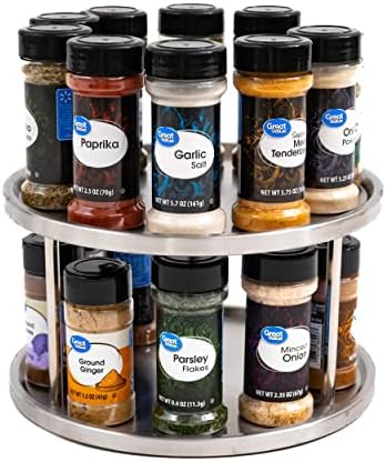 Estilo Stainless Steel 2-Tier Spice Rack Lazy Susan Organizer | 360-Degree Racks for Inside Cabinets | Rotating/Spinning Storage | Food, Kitchen, Pantry, Medicine