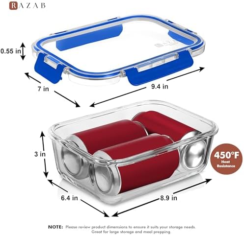 2 Pcs 1860ml / 63 Oz Large Glass Food Storage Containers with Lids - Glass Meal Prep Containers with Locking Lids for Roasting, Storing Leftover, Lunch Container, BPA Free, Microwave & Oven Safe