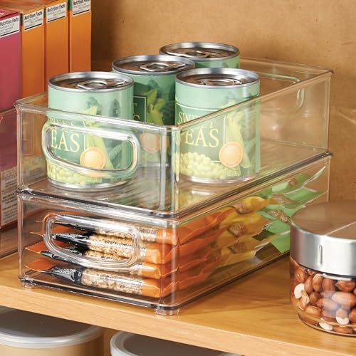 Stackable Pantry Bin with Handles, Set of 2, Clear