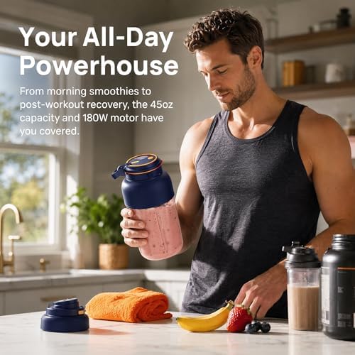 Portable Wireless Juicer Cup, 2026 New 28/45 Oz Electric Juicer, 180W 38-Blades USB Rechargeable Model with Dual Lid, Travel Blender for Fruit Shakes & Smoothies (Blue, 45oz) - Image 2
