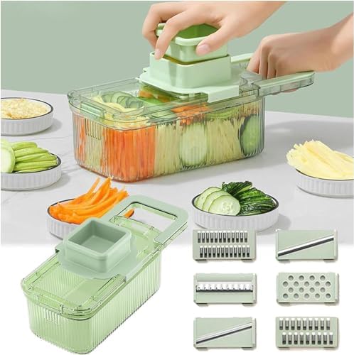 Vegetable Chopper with Container,2024 New Multifunctional Grater Six Cutting Tools,Manual Vegetable Salad Chopper,Round Vegetable Chopper Vegetable Chopper Food Chopper with Container by Unknown