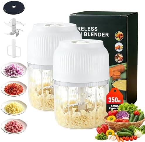 Portable Electric Garlic Chopper, 2026 Mini Household Electric Garlic Crusher, 350ml Cordless Garlic Mincer with Lid, One-Touch Food Processor for Onion, Ginger, Chili, Herbs, Nuts，White：2 by Unknown