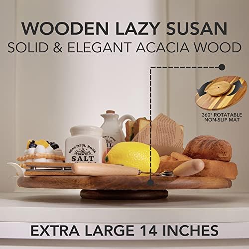 Acacia Wood Lazy Susan, Wood Turntable Tray Cabinet Organizer,14"