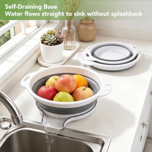 3-Pack Collapsible Colander for Kitchen with Self-Draining Base,Grey
