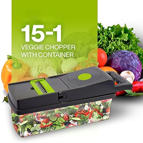 Vegetable Chopper 15-1 with Container - 8 Blades Dicer Chopper Cutter & Slicer - Draining Basket, Peeler, Egg separator, and Many More - Vegetable Chopper for Onions, Potatoes, Tomatoes by Unknown