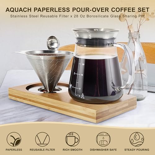 28oz Pour Over Coffee Maker Set, Glass Carafe with Reusable Filter