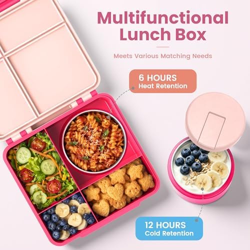 Bento Lunch Box for Kids with 8oz Soup Thermo, Pink