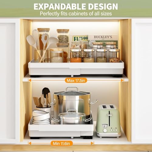Pull Out Cabinet Organizers Expandable,White,16.9"Depth,2 Pack