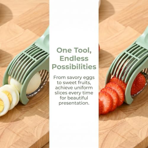Manual Food Slicer, Stainless Steel Kitchen Cutter Ideal for eggs, strawberries, kiwis, and mushrooms Effortless press-and-slice design Space-saving hanging hook (Green) - Image 6