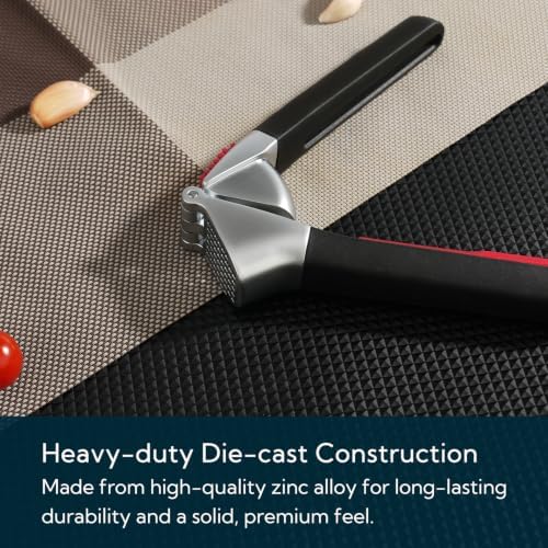 Heavy Duty Garlic Press with Built-in Scraper & Cleaning Pusher