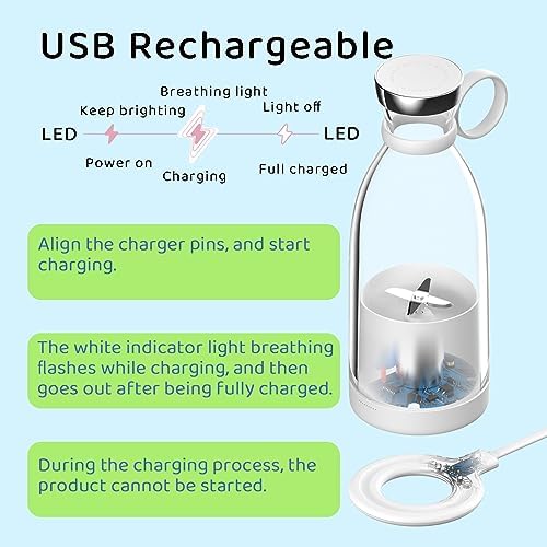 Asa Vea Mini Blender for Smoothies and Milkshakes, Portable Blender, Rechargeable, Personal Size Blender with Quota Outer Travel Lid with 4 Blades, 11 oz for Outdoors, Camping (White) - Image 4