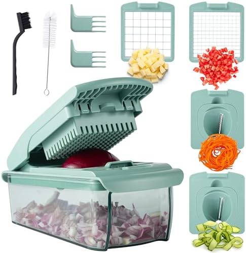 ook with Color Vegetable Chopper - Multifunctional 11 in 1 Vegetable Chopper with Container - Food Chopper to Dice, Chop, Slice, Julienne and Spiralize, Sage - Image 2