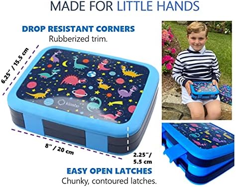 Kids Bento Lunch Box with Bag, Water Bottle & Ice Pack, Blue Dino
