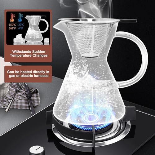 17oz/500ML Glass Pour Over Coffee Maker & Stainless Filter