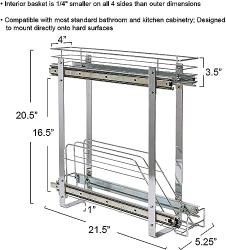 Glidez Multipurpose Chrome-Plated Steel Pull-Out/Slide-Out Storage Organizer for Cookware and Bakeware - 2-Tier Design - Fits Standard Size Cabinet or Shelf, Chrome