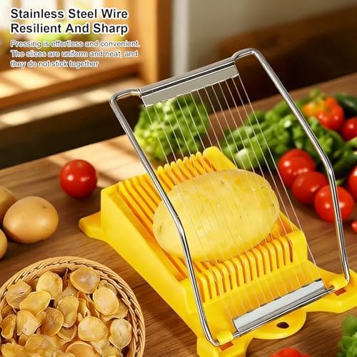 Spam Cutter Luncheon Meat Slicer,Egg Slicer Cutter for Hard Boiled Eggs,10/14 Slices Stainless Steel Wires (Yellow, 14 Slices Wires) - Image 4