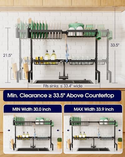 Adjustable Over The Sink Dish Drying Rack, 26.8" -33.9"x21.5"