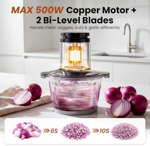 Food Processor with 2 Bowls (8 Cup+8 Cup), 2-Speed Electric Food Chopper - Image 2