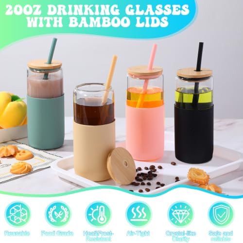 4 Pack 20 oz Glass Tumbler, Olive, Amber, Black, Pink