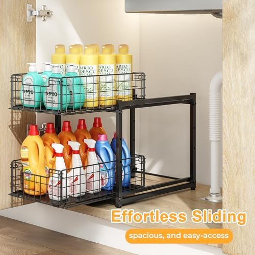 Under Sink Organizer, 2-Tier Pull Out Cabinet Organizer 2 Pack