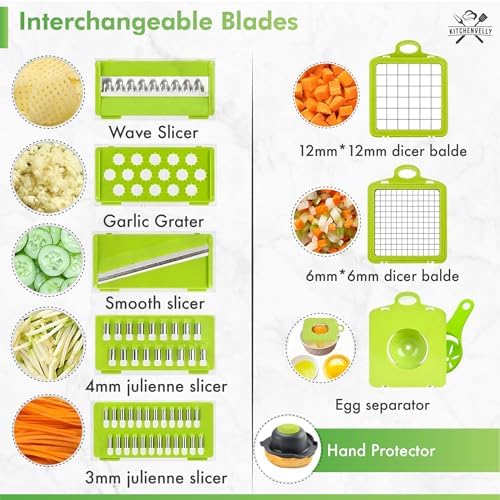 Vegetable Chopper 16 in 1 with Container, Veggie Chopper Food Chopper and Dicer, Onion Chopper Vegetable Cutter with 8 Stainless Steel Blades, Easy Meal Prep Kitchen Tool, Green