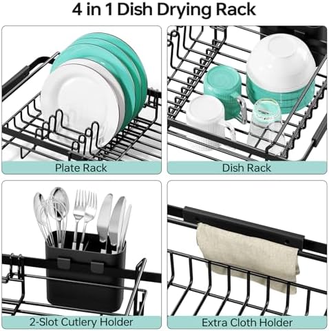 Expandable in-Sink or Over-Sink Dish Drying Rack, 14.5"-18", Black
