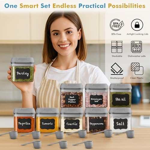 9PC (0.5L, 2.1 Cup, 17oz) Airtight Food Storage Containers + 9 Spoons