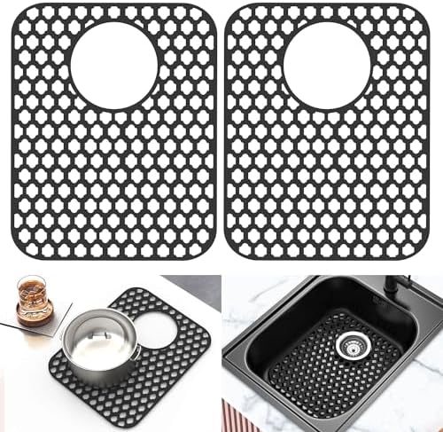 2 Pack Silicone Sink Protector Mat for Kitchen Sink Rear Drian Black
