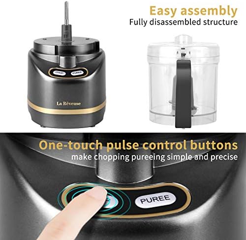 La Reveuse 2 Cup Mini Food Processor, Electric Chopper Small, Metallic Grey - Image 4