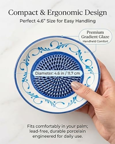 Ceramic Garlic Grater Plate Bowl for Food, Handheld Ginger Peeler Spanish Tomato Grater Dish Gradient Ginger Pottery Crusher Herb Stripper Porcelain Mincing Plate Grinder Kitchen Tool(#4)