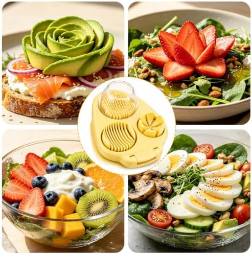 Joyzan 3 in 1 Egg Slicer, Hard Boiled Eggs 3 Way Cutter Manual Strawberry - Image 4