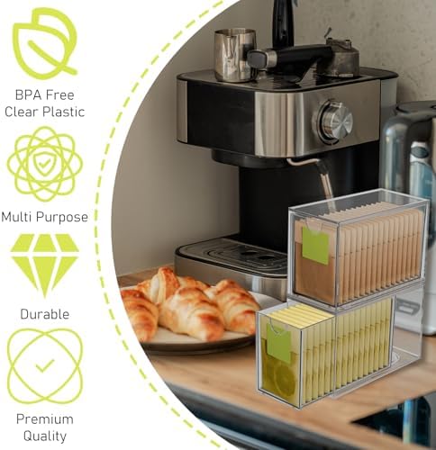 6 Pack Clear Acrylic Tea Bag Organizer Drawer, Stackable Tea Bag& Coffee Storage Container, Multi-Purpose Drawer Organizer for Drawer, Cabinet, Pantry, Kitchen, Countertop