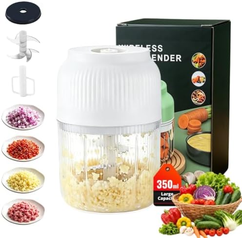 Portable Electric Garlic Chopper, 2026 Mini Household Electric Garlic Crusher, 350ml Cordless Garlic Mincer with Lid, One-Touch Food Processor for Onion, Ginger, Chili, Herbs, Nuts，White：1 by Unknown