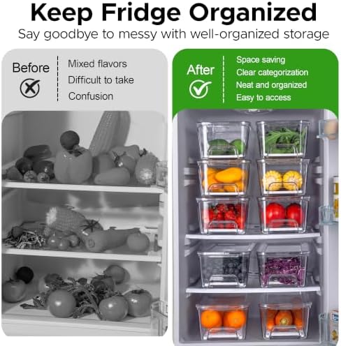 Fruit Storage Containers for Fridge with Pull-Out Organizer Bins, 4 pack