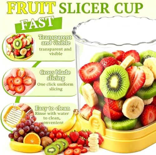 Hendiy Strawberry Slicer with Stainless Steel Blades | Egg & Fruit Slicer Cup for Banana, Cucumber, Mushroom | ABS Detachable Kitchen Gadget - Precision Berry Cutter Tool (Yellow, 1-Pack) - Image 2