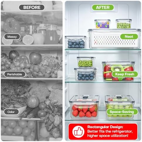 10Pack Fruit Storage Containers for Fridge with Colander and Lids