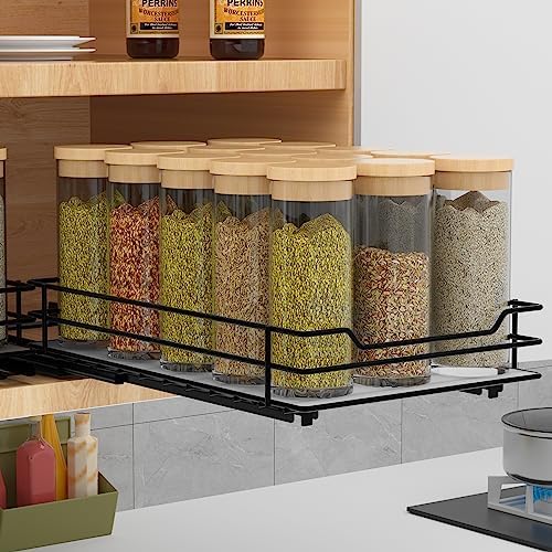 Pull Out Spice Rack Organizer for Cabinet, Heavy Duty Slide Out Spice Rack Organizer for Kitchen Cabinets and Pantry, Fits Spices, Sauces, Canned Food (6.5''Wx10.5''Dx2.5''H)