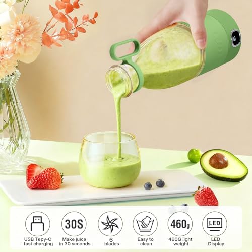 350ml Portable Blender,Personal Size Blenders, Shakes & Smoothies-Green - Image 4