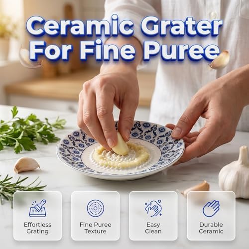 Tomato Grater Plate, 5'' Spanish Style Ceramic Grater Bowl for Garlic Ginger Chocolate Cheese, Handmade Grinding Plate for Tomato Onion Carrot, Home Kitchen Cooking Gadget (#D)