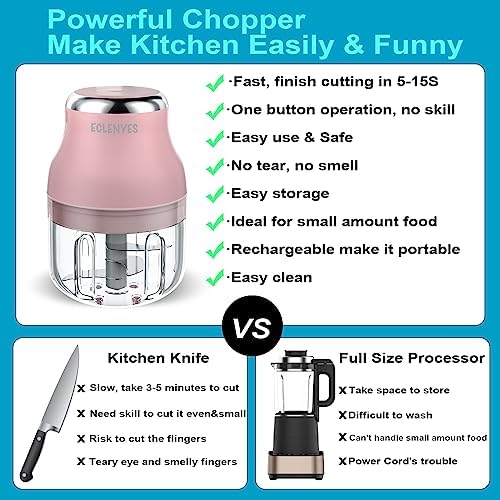 Vegetable Chopper, Electric Garlic Chopper, 250ML USB Rechargeable Mini Blender, Powerful Small Food Processor, Blender to Vegetable, Wireless Food Cutter for Ginger, Chili, Fruit, Meat, etc（Pink） - Image 5