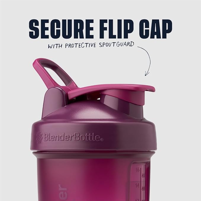 BlenderBottle Shaker Bottle with Pill Organizer and Storage for Protein Powder, Classic V2 ProStak System, 22-Ounce, Plum