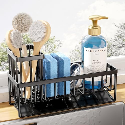 Sponge Holder for Kitchen Sink, 9.4" Wide - 1 Tier, Black