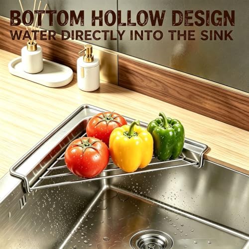 Dish Drying Rack, Corner Sink Shelf with Triangular Open Wire Rack