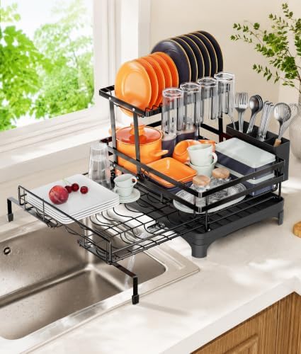 2-Tier Expandable Dish Drying Rack for Counter and Over Sink