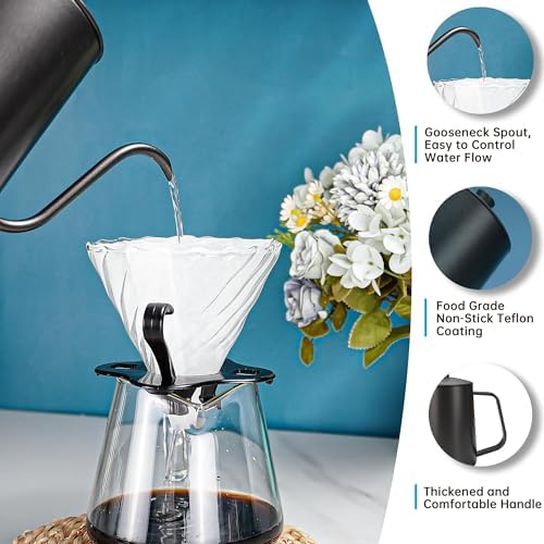 Coffee Pour Over Dripper Set, Pour Over Coffee Maker Kit with Kettle